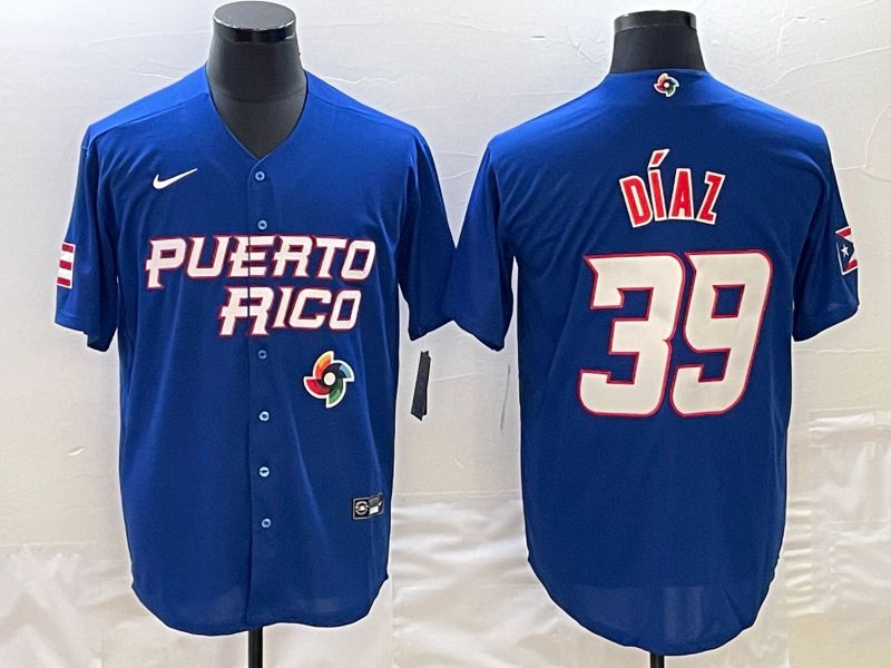 Men 2023 World Cub Puerto Rico 39 Diaz Blue Nike MLB Jersey1